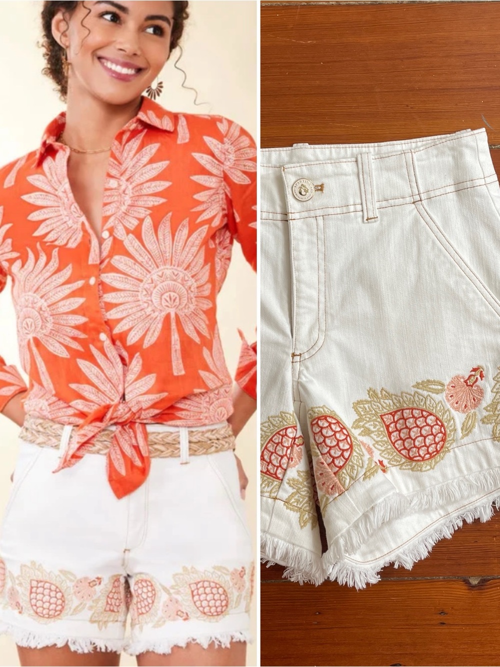Spartina 449 Cowen White Embroidered Pineapple Pearl Denim Shorts Sz 00 💛🎀